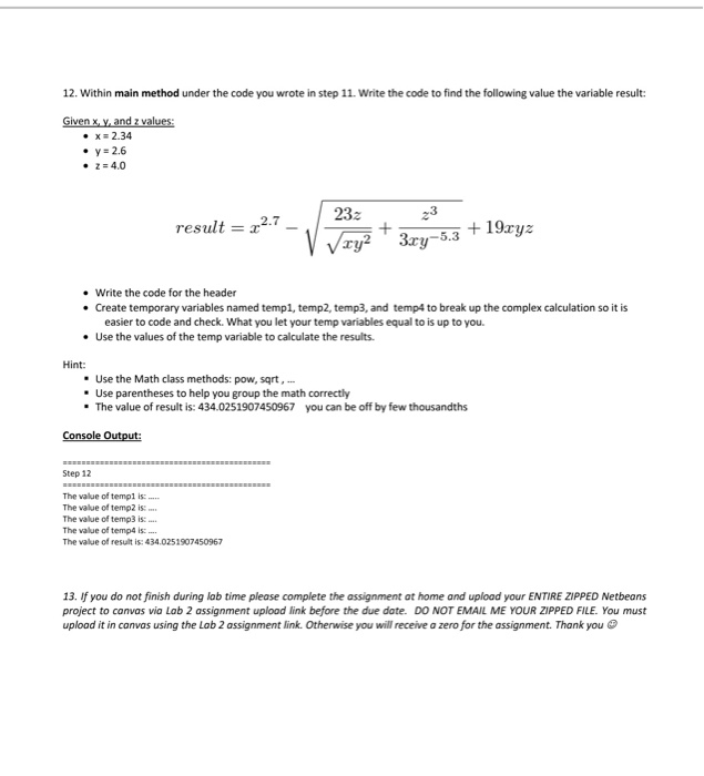 Solved 12. Within main method under the code you wrote in | Chegg.com