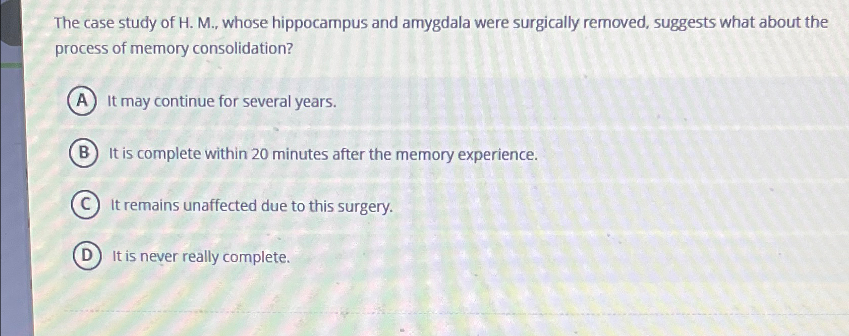 Solved The case study of H. ﻿M., ﻿whose hippocampus and | Chegg.com