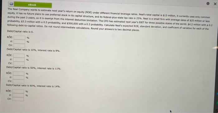 Solved The Neal Company wants to estimate next year's return | Chegg.com