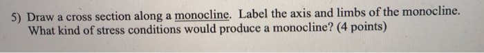 Solved 5) Draw a cross section along a monocline. Label the | Chegg.com