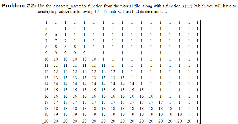 Solved Problem # 2: Use the create_matrix function from the | Chegg.com