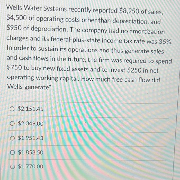 Solved Wells Water Systems recently reported 8,250 of