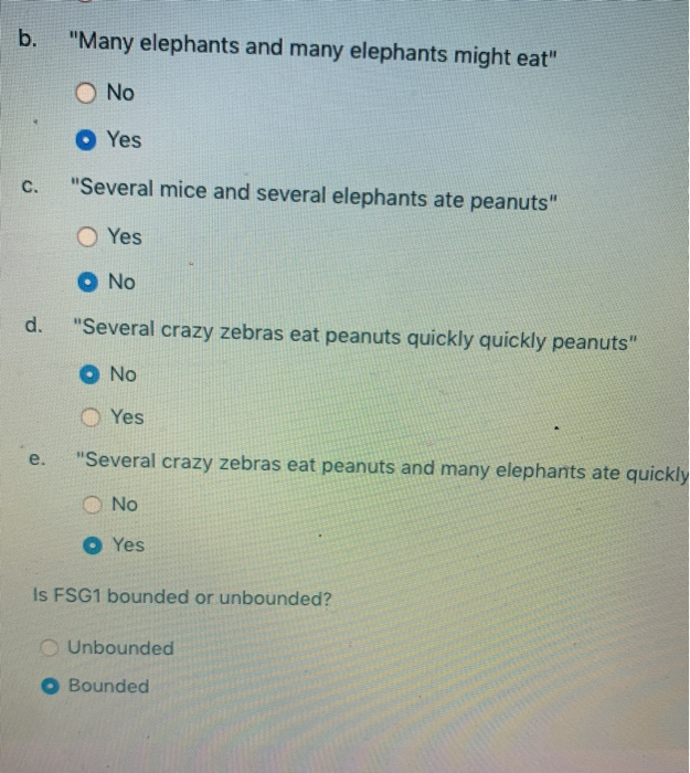 Solved b. "Many elephants and many elephants might eat" O No | Chegg.com