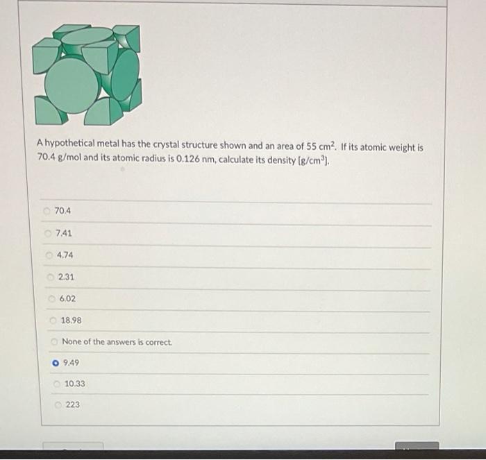 Solved A hypothetical metal has the crystal structure shown | Chegg.com