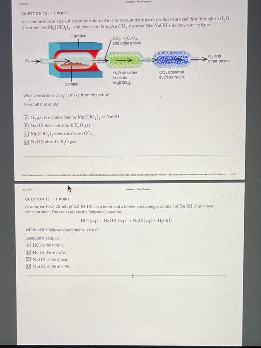 Solved QUESTION 15.1 POINT In a combustion analysis, the | Chegg.com