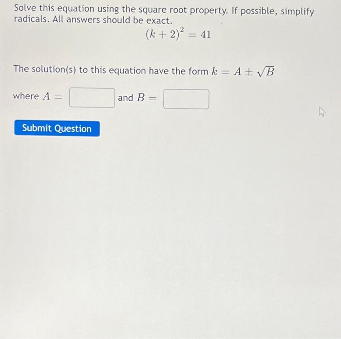 Solved Solve this equation using the square root property. | Chegg.com