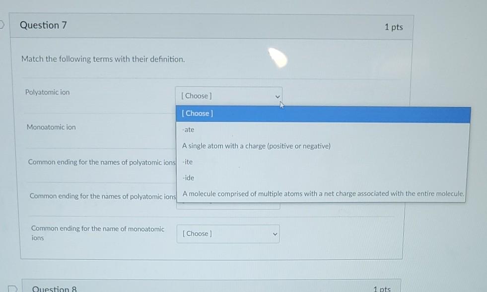 Solved Question 7 1 pts Match the following terms with their | Chegg.com
