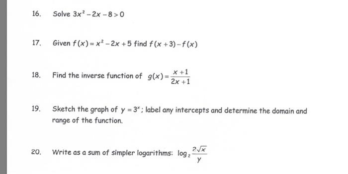 Solved 16 Solve 3x2 2x 8 0 17 Given F X X2 2x Chegg Com