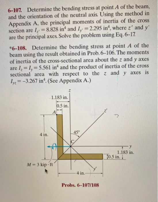 Solved 6-107. Determine the bending stress at point A of the | Chegg.com