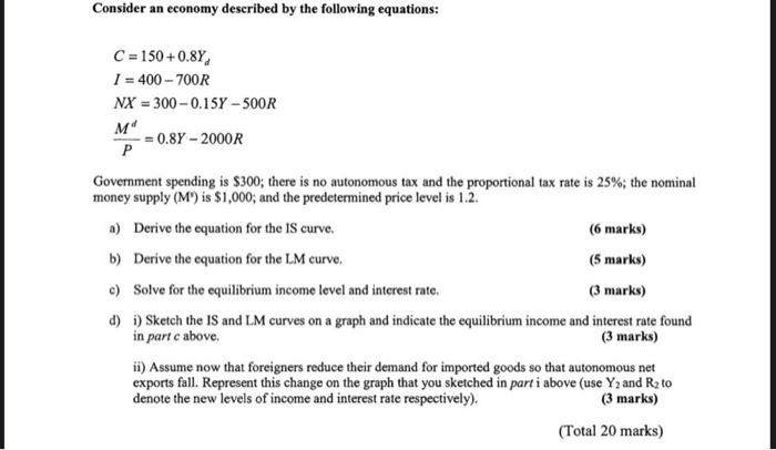 Solved Consider An Economy Described By The Following | Chegg.com