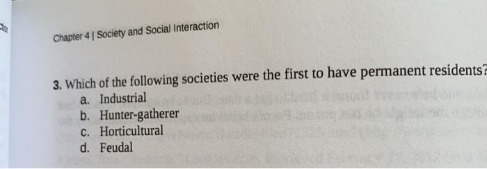 Solved Chapter 4 Society and Social Interaction 3. Which of | Chegg.com