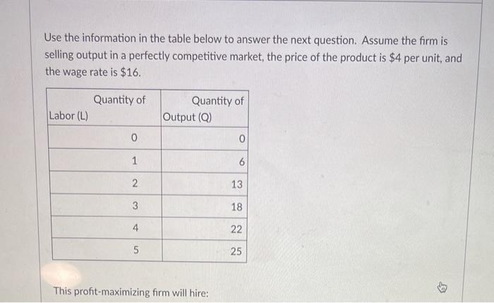 Solved Use the information in the table below to answer the | Chegg.com
