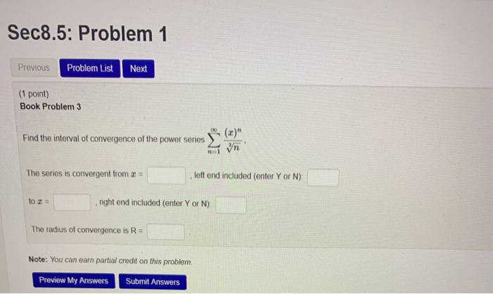 Solved Sec8.5: Problem 1 Previous Problem List Next (1 | Chegg.com