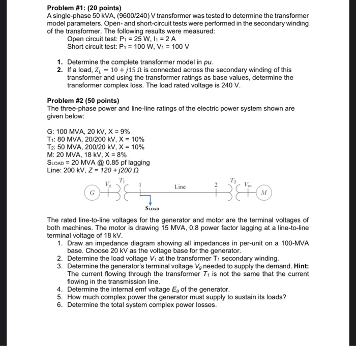 Solved Problem #1: (20 points) A single-phase 50 kVA, | Chegg.com