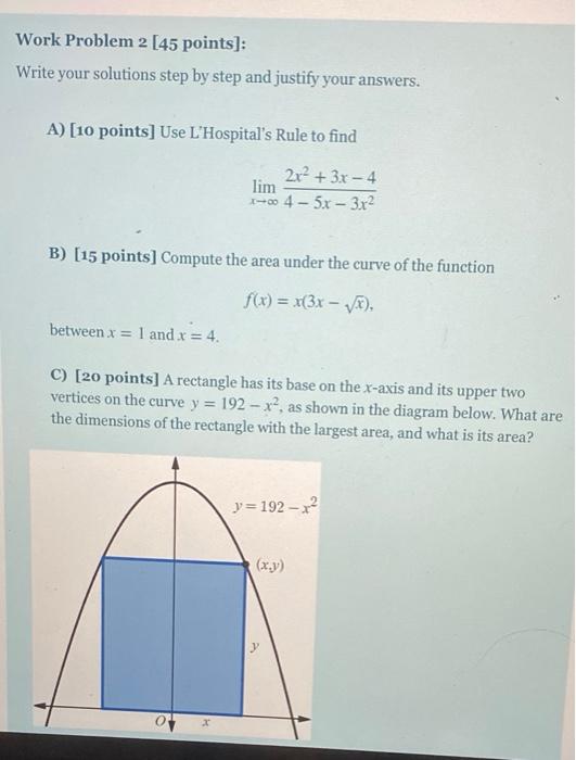 Solved Work Problem 2 [45 points]: Write your solutions step | Chegg.com