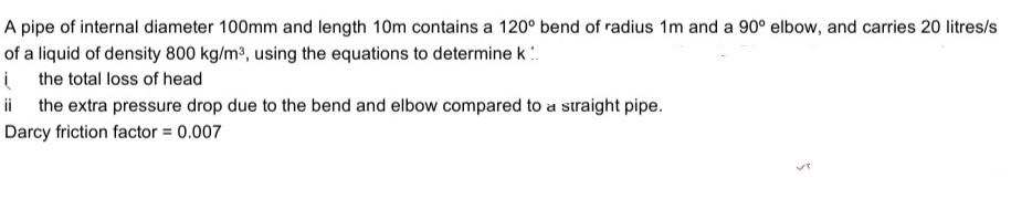 Solved A pipe of internal diameter 100mm and length 10m | Chegg.com