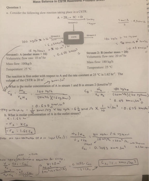 Solved II Mass Balance in CSTR Reactions Probium Question 1 | Chegg.com