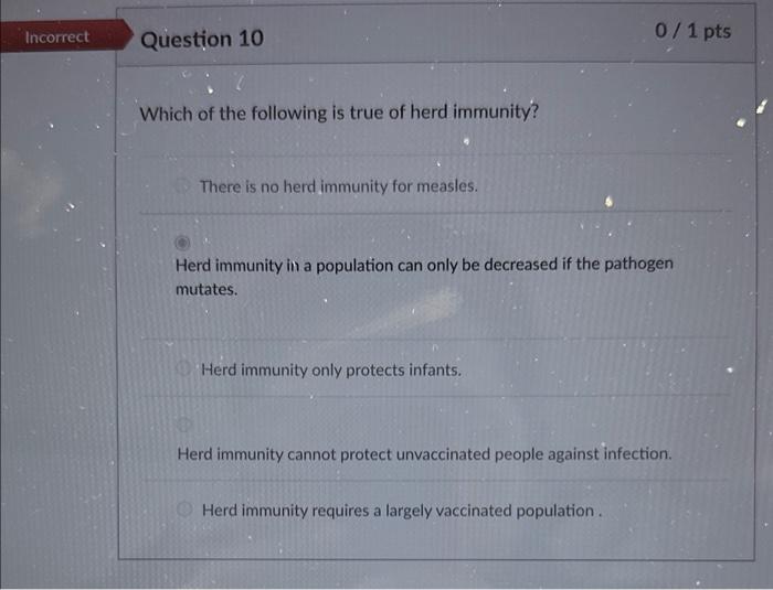 Solved Which of the following is true of herd immunity? | Chegg.com