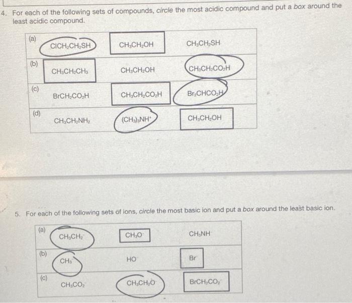 Solved For each of the following sets of compounds, circle