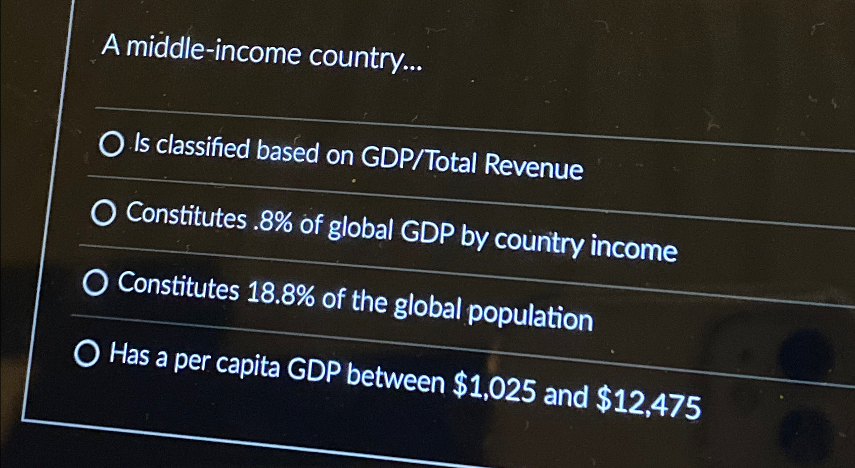 Solved A middle-income country...Is classified based on | Chegg.com