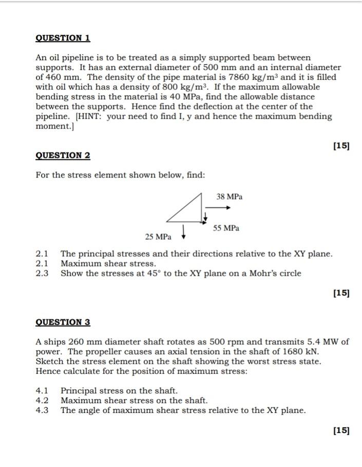 Solved QUESTION 1 An Oil Pipeline Is To Be Treated As A | Chegg.com