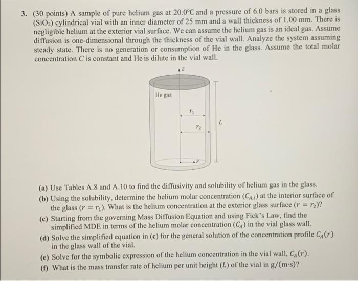 Solved 3. (30 points) A sample of pure helium gas at 20.0°C | Chegg.com