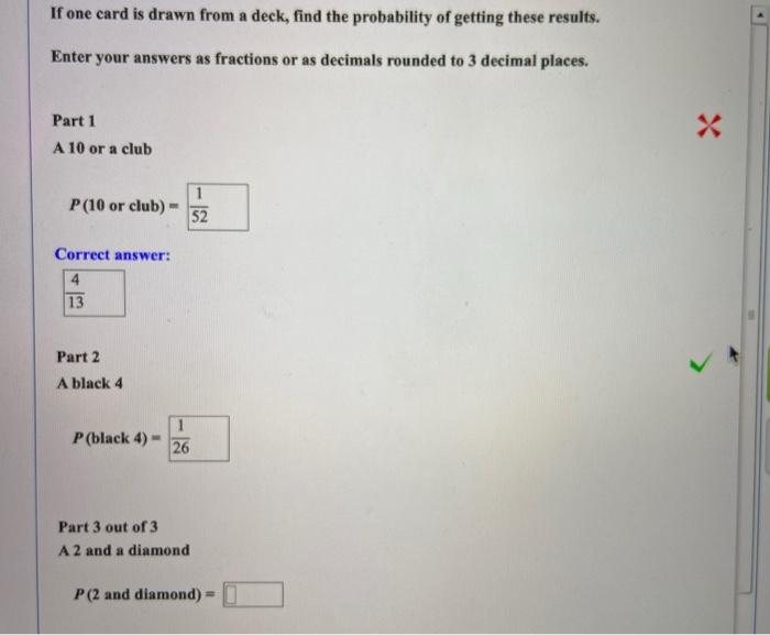 Solved If one card is drawn from a deck, find the | Chegg.com