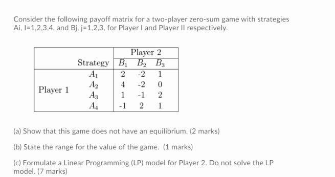 Solved Consider the following payoff matrix for a two-player | Chegg.com