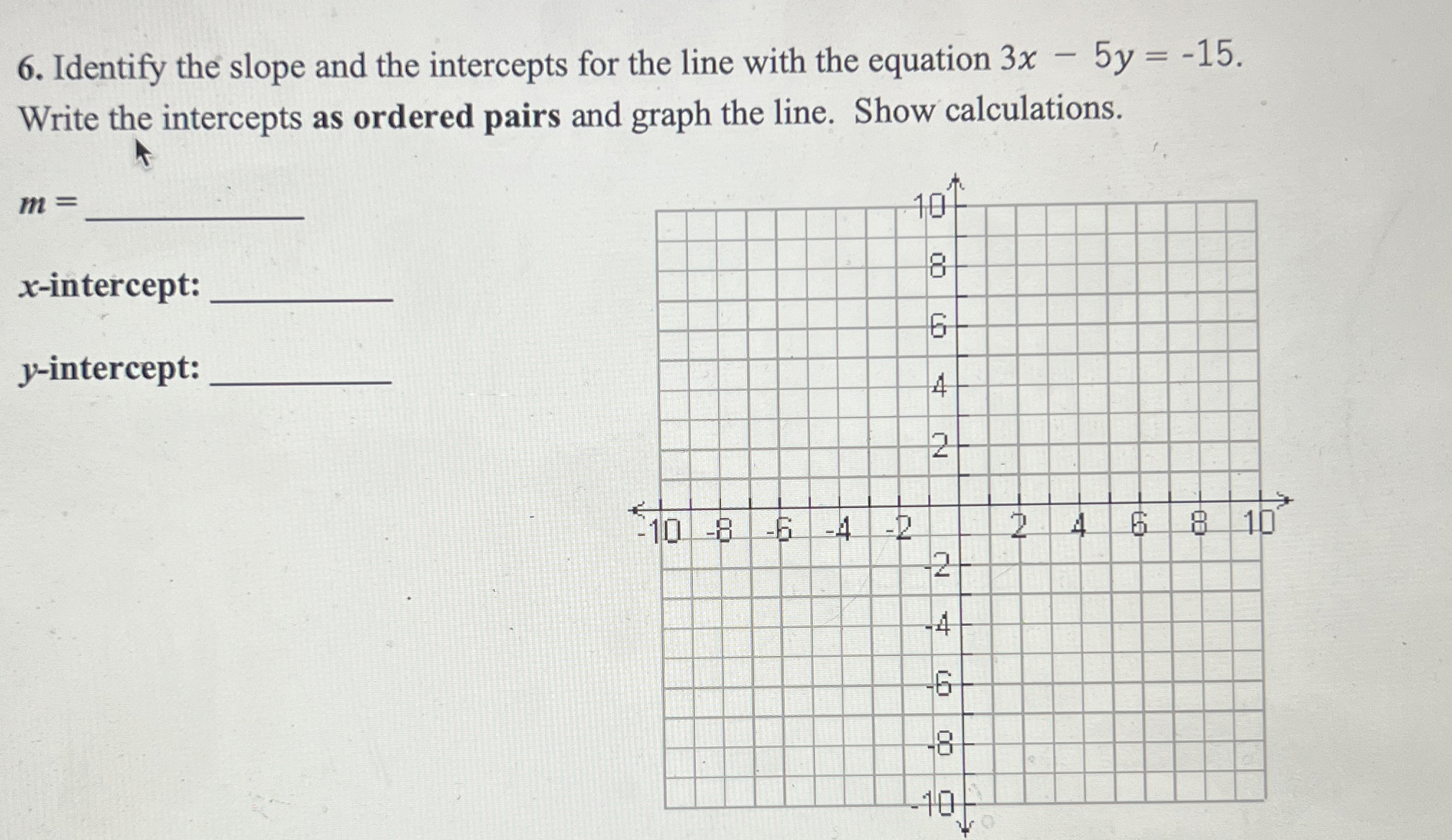 Solved Identify the slope and the intercepts for the line