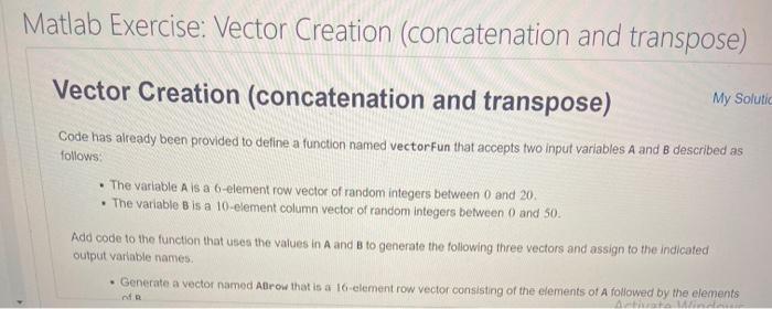 Solved Matlab Exercise Vector Creation concatenation and Chegg