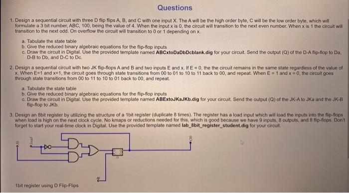 Solved Questions 1. Design a sequential circuit with three D | Chegg.com