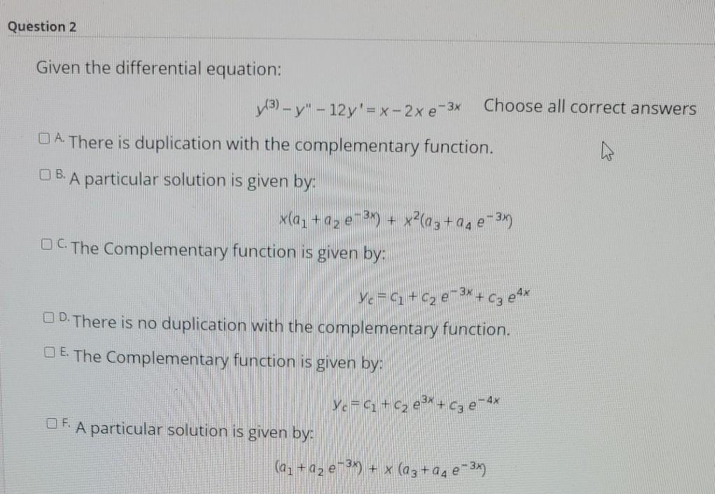 Solved Question 2 Given The Differential Equation Vb Y 9717