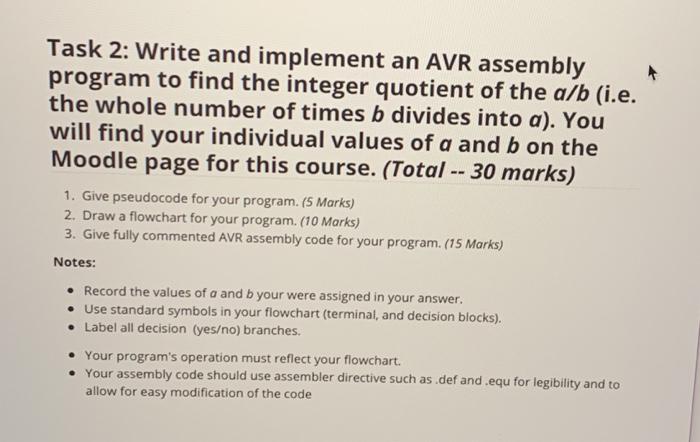 Task 2: Write and implement an AVR assembly program | Chegg.com