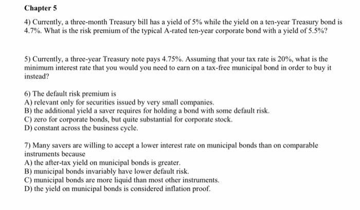 Solved Chapter 5 4) Currently, A Three-month Treasury Bill | Chegg.com