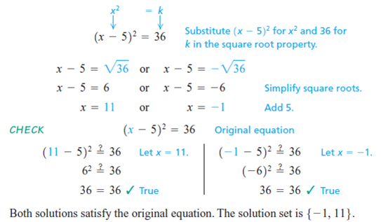 Solved: Use the square root property to solve each equation. Se ...