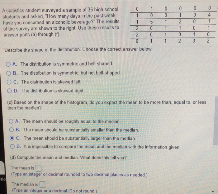 Solved A statistics student surveyed a sample of 36 high | Chegg.com