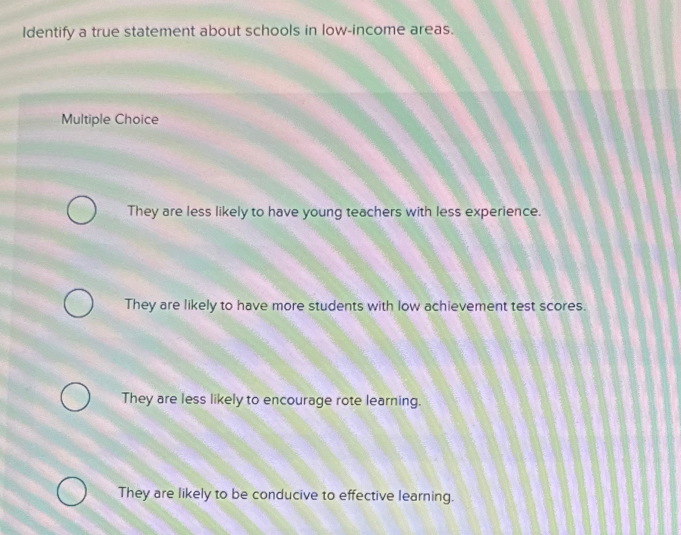 Solved Identify a true statement about schools in low-income | Chegg.com