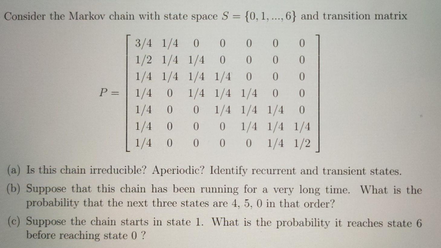 Solved Consider the Markov chain with state space S = {0, 1, | Chegg.com