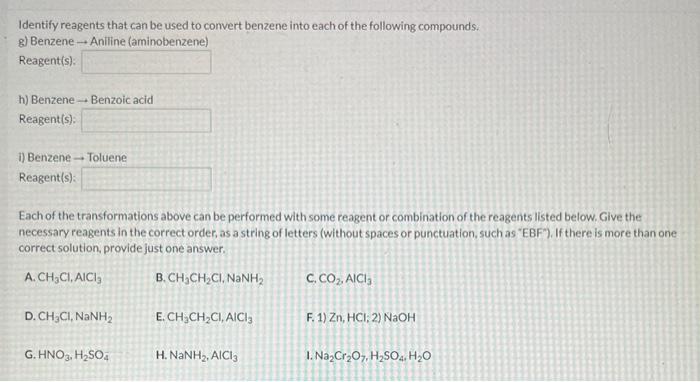 Solved Identify reagents that can be used to convert benzene | Chegg.com