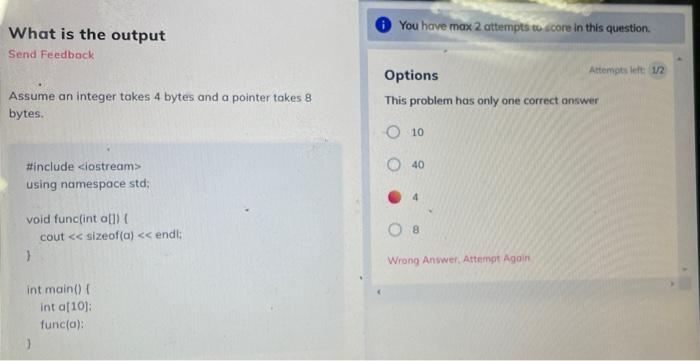 Solved You have max 2 attempts to score in this question | Chegg.com
