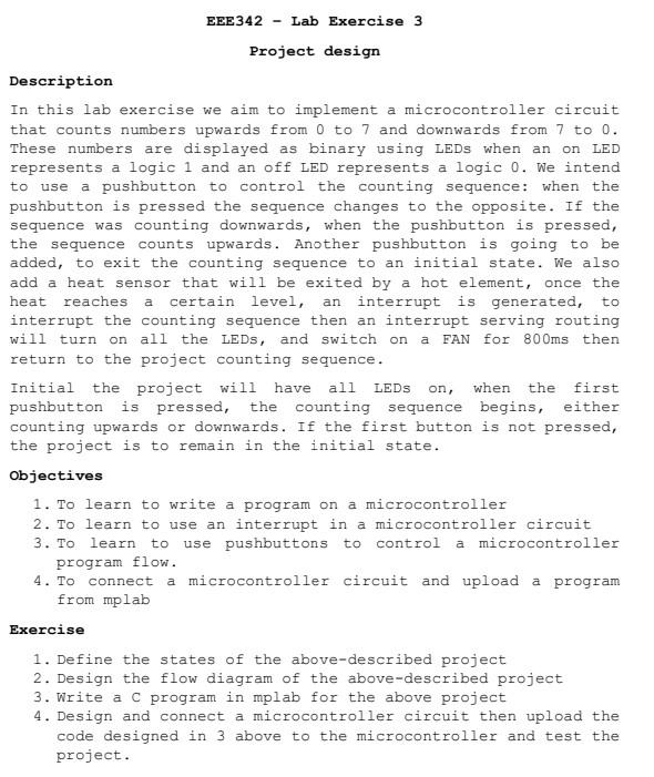 Solved EEE342 - Lab Exercise 3 Project Design Description In | Chegg.com