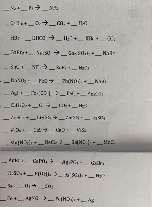 Solved N2 F2 NF3 C6H10 02 CO2 H20 HBr