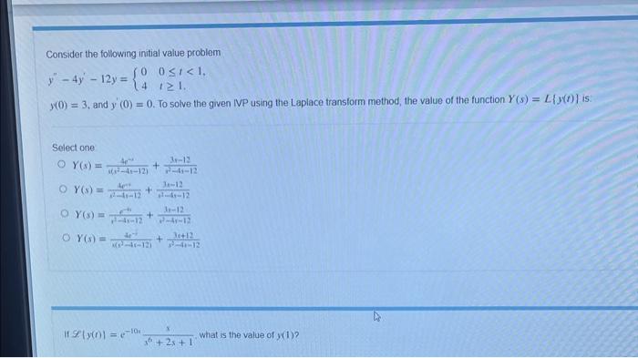 Solved Consider the following initial value problem | Chegg.com