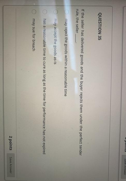 Solved PULS Save Answer QUESTION 35 If the seller has | Chegg.com