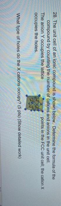 Solved 28. The unit cell of an ionic compound is shown | Chegg.com