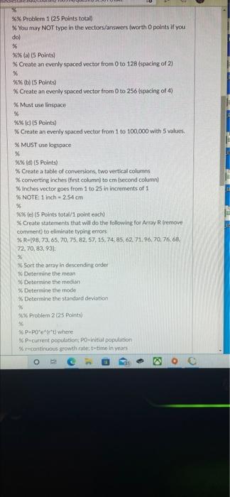 Solved %% Problem 1(25 points total * You may NOT type in | Chegg.com