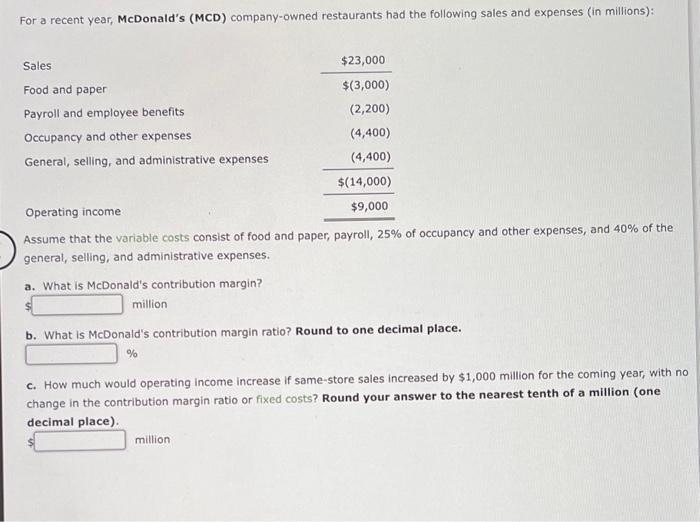 Solved For A Recent Year, McDonald's (MCD) Company-owned | Chegg.com