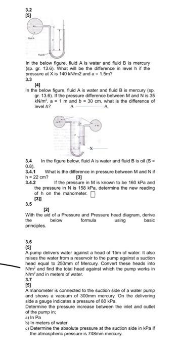 Solved In The Below Figure, Fluid A Is Water And Fluid B Is | Chegg.com