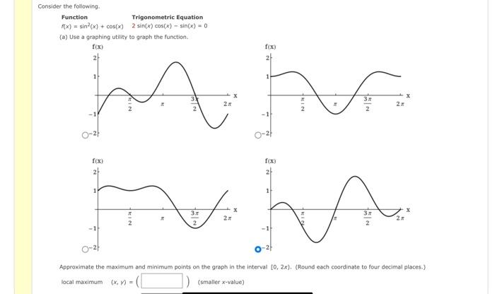 Solved Consider the following. Function f(x) = sin(x) + | Chegg.com