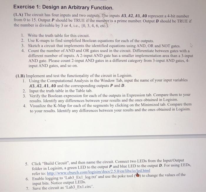 Exercise 1: Design an Arbitrary Function. (1.A) The | Chegg.com